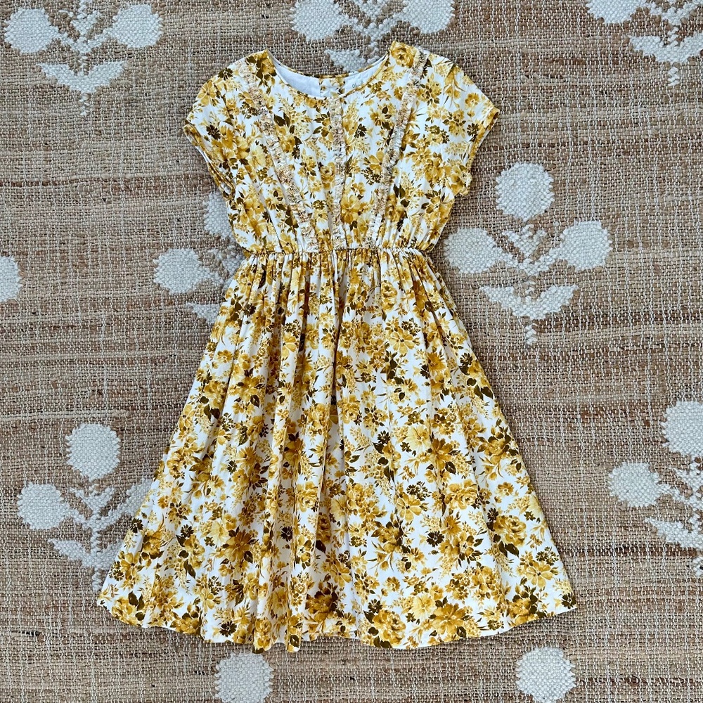 Olive Juice Yellow Rose Print Girls Dress